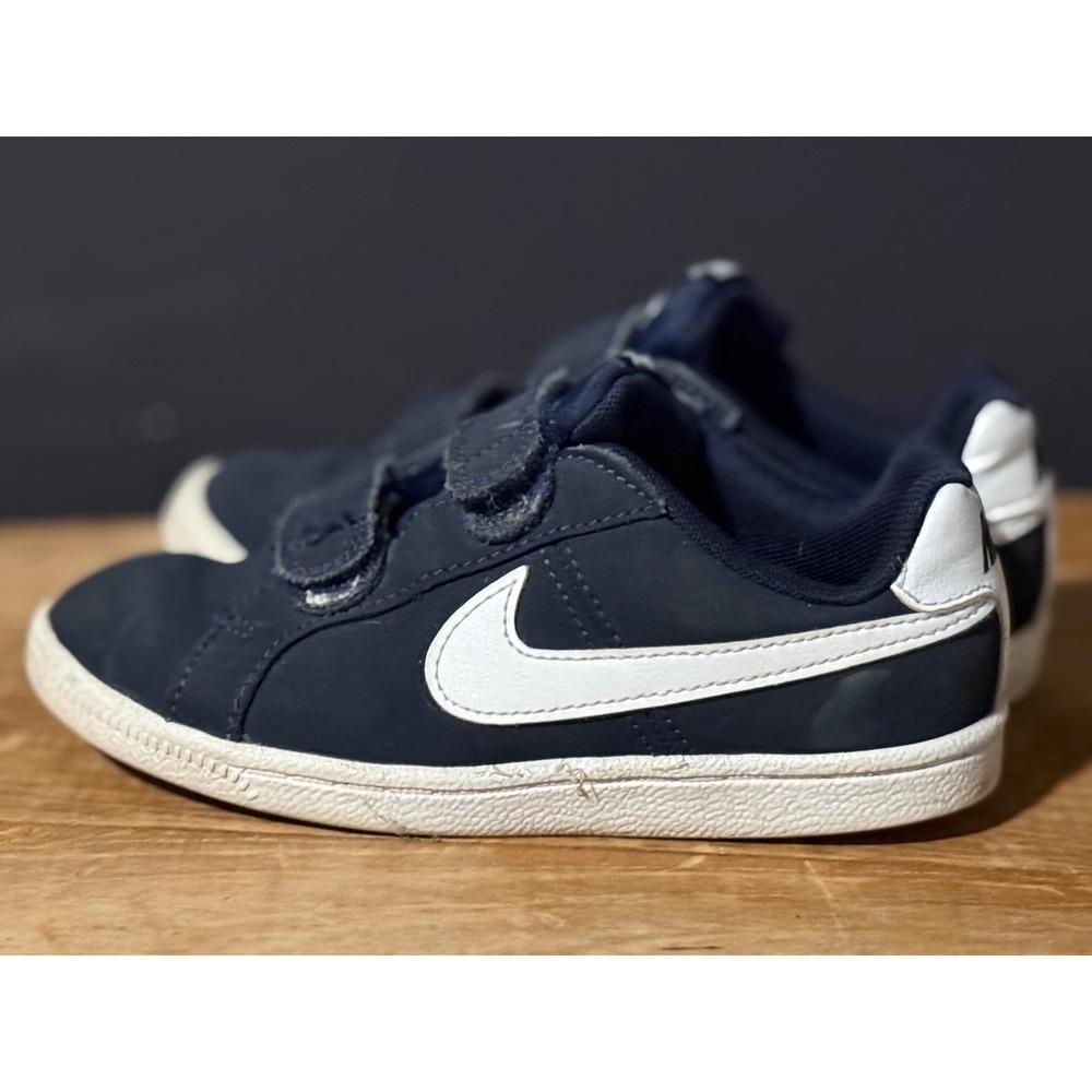 Nike Court Royale Kids Sneakers Navy Blue White Hook and Loop Straps Low Top